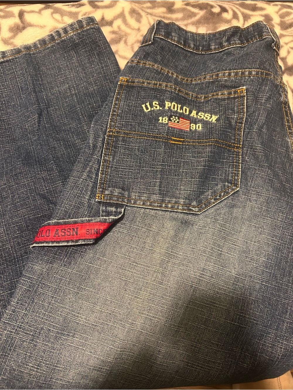 U.S. Polo Assn. Men's Dark Blue Washed Denim Jeans with Red Trim
